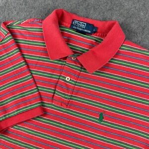 Polo Ralph Lauren Mens Large Striped Polo Shirt Red Green Christmas Pony Y2K VTG
